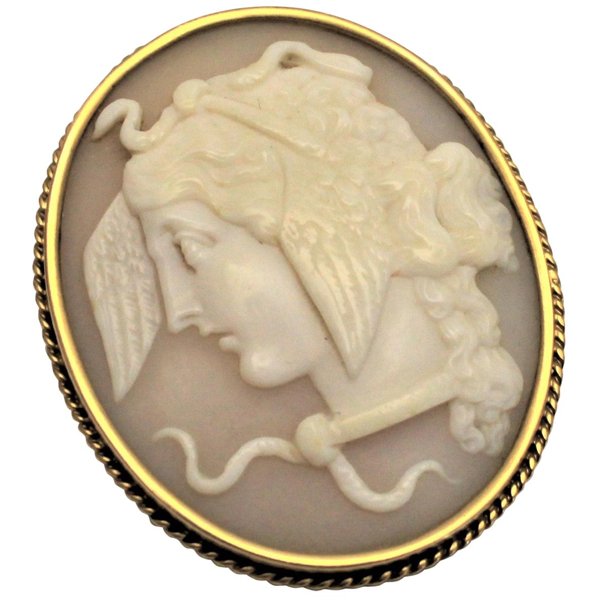 Antique 14-Karat Yellow Gold and Carved Shell Cameo Brooch