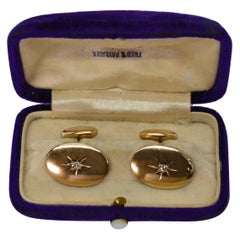 Antique 14 Karat Yellow Gold Cufflinks with Diamond Accents in Original Box