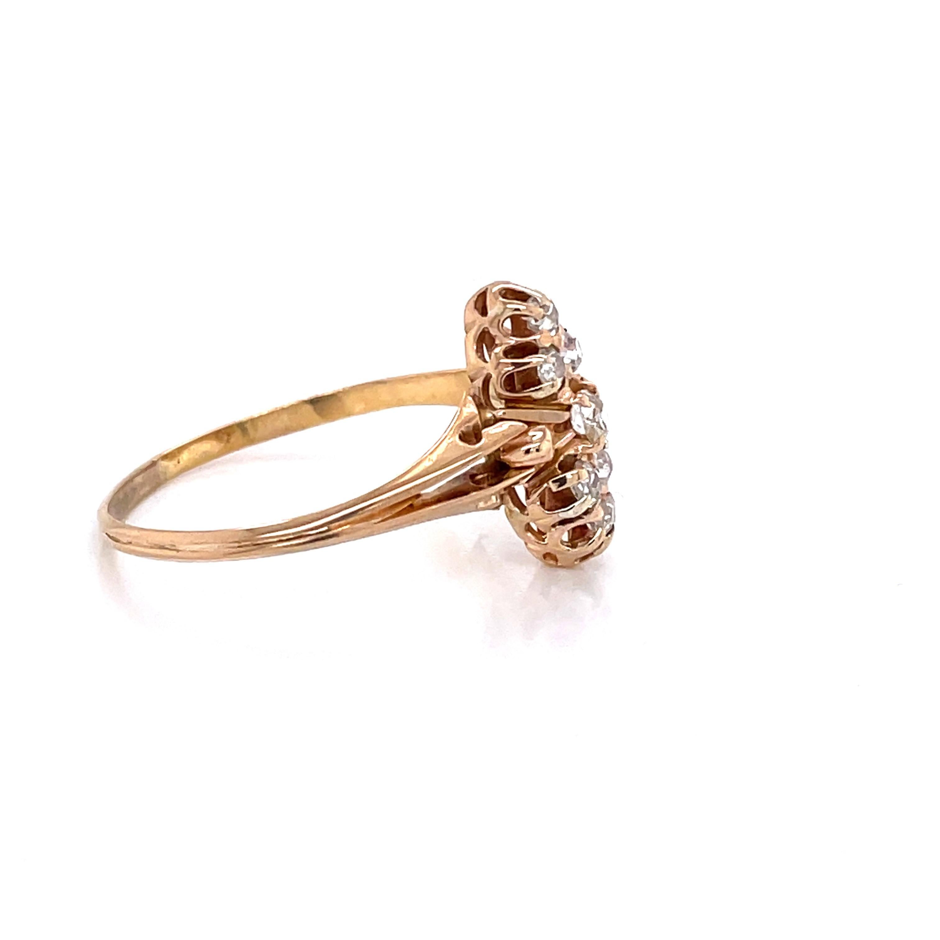Antiker antiker 14 Karat Gelbgold Diamant-Cluster-Marquis-Ring im Angebot 2