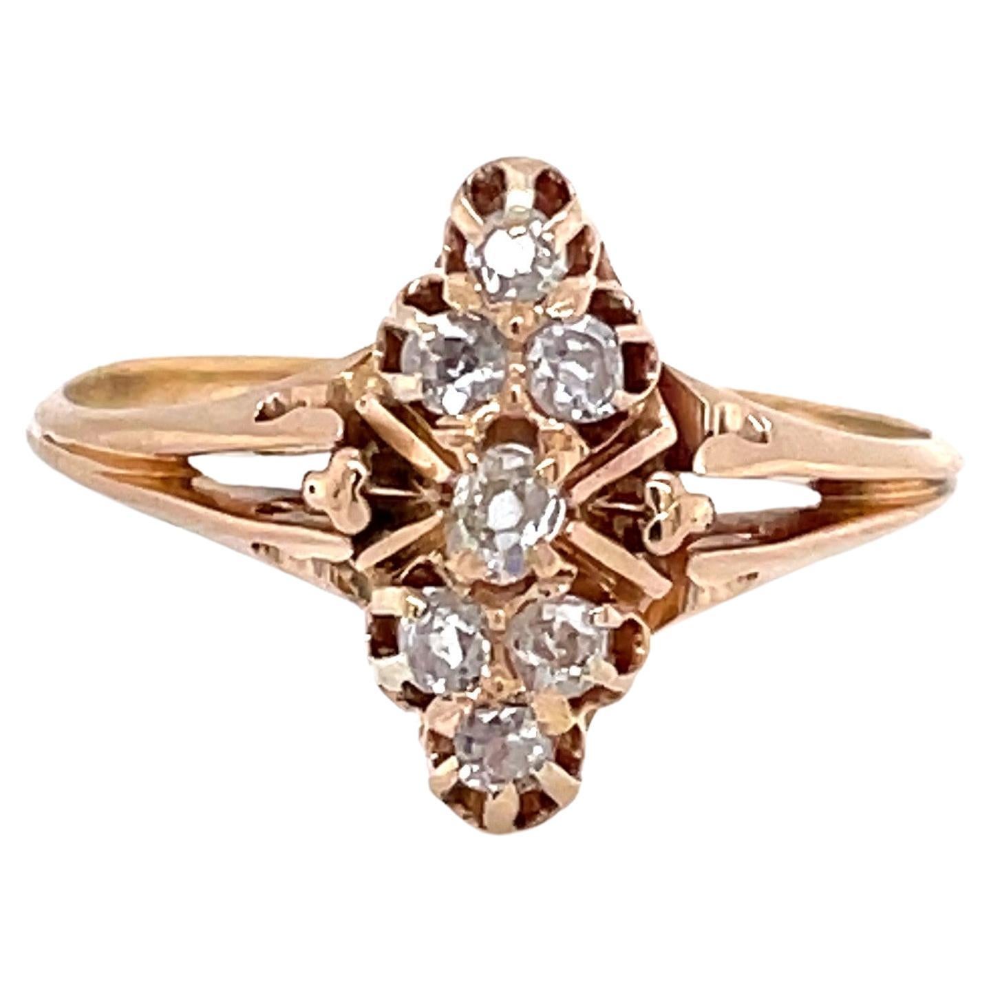 Antiker antiker 14 Karat Gelbgold Diamant-Cluster-Marquis-Ring im Angebot