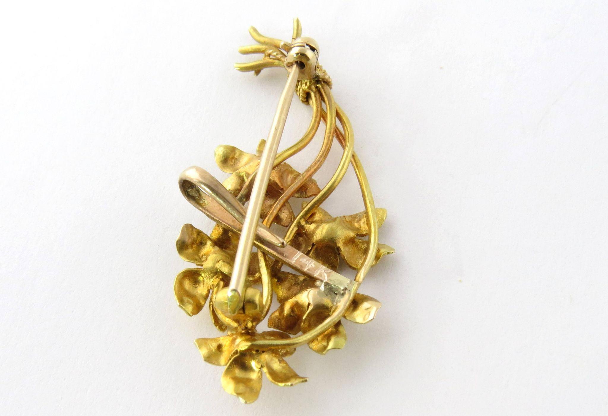 Antique 14 Karat Yellow Gold Diamond Flower Bouquet Brooch Pin In Excellent Condition In Washington Depot, CT