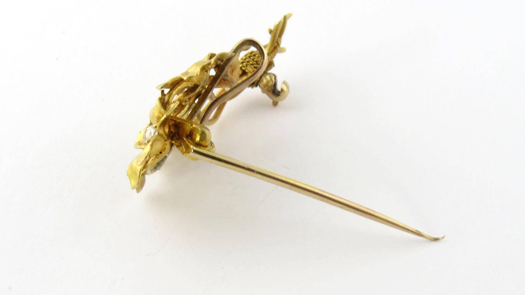 Women's Antique 14 Karat Yellow Gold Diamond Flower Bouquet Brooch Pin