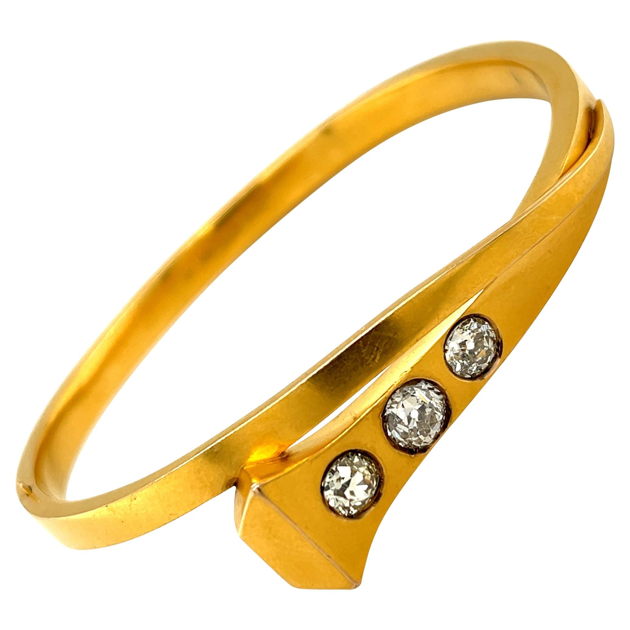 Antique 14 Karat Yellow Gold Diamond Nail Head Bracelet