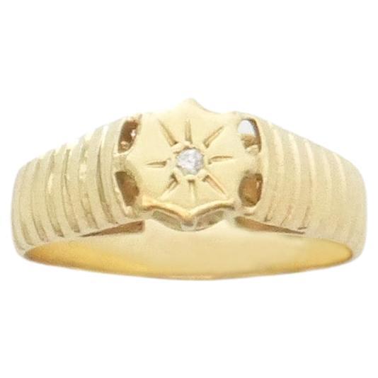 Antique 14 Karat Yellow Gold Diamond Sunburst Ring For Sale