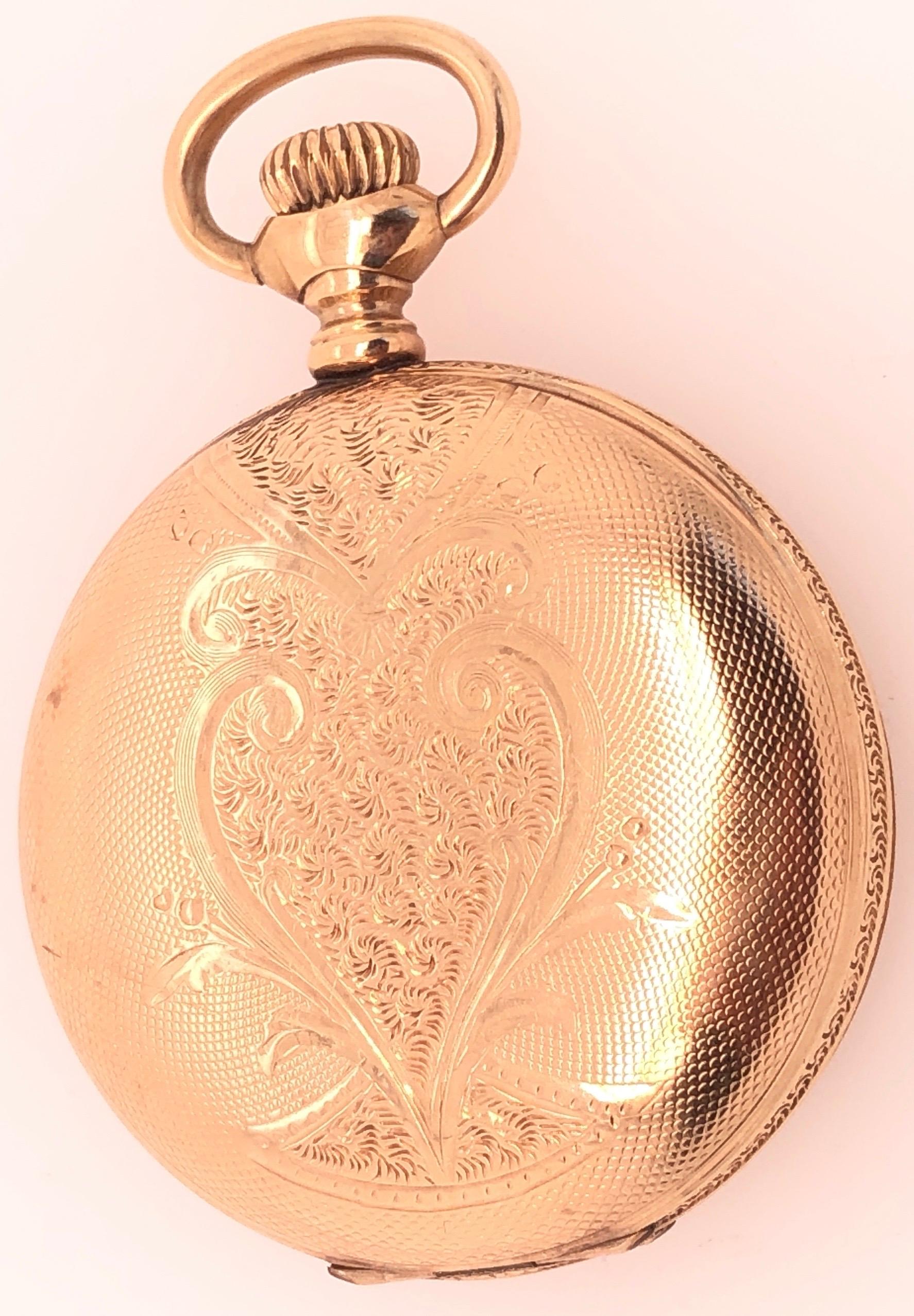 Victorian Antique 14 Karat Yellow Gold Engraved Case Elgin Pocket Watch, circa 1895 For Sale