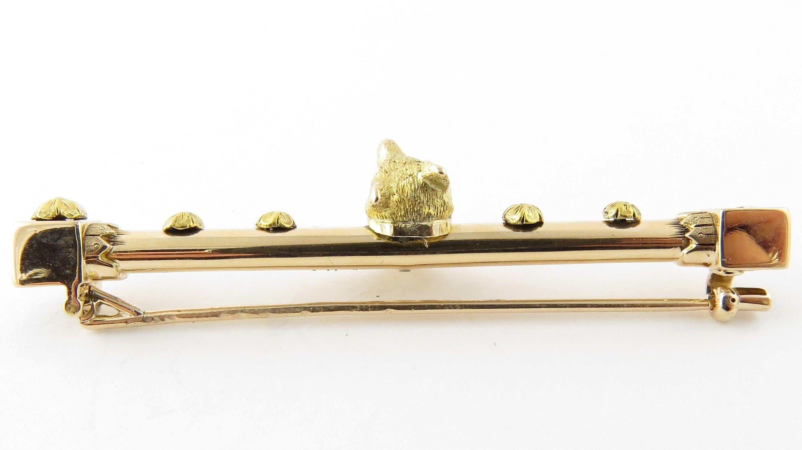 Antique 14 Karat Yellow Gold Fox Bar Pin In Good Condition For Sale In Washington Depot, CT