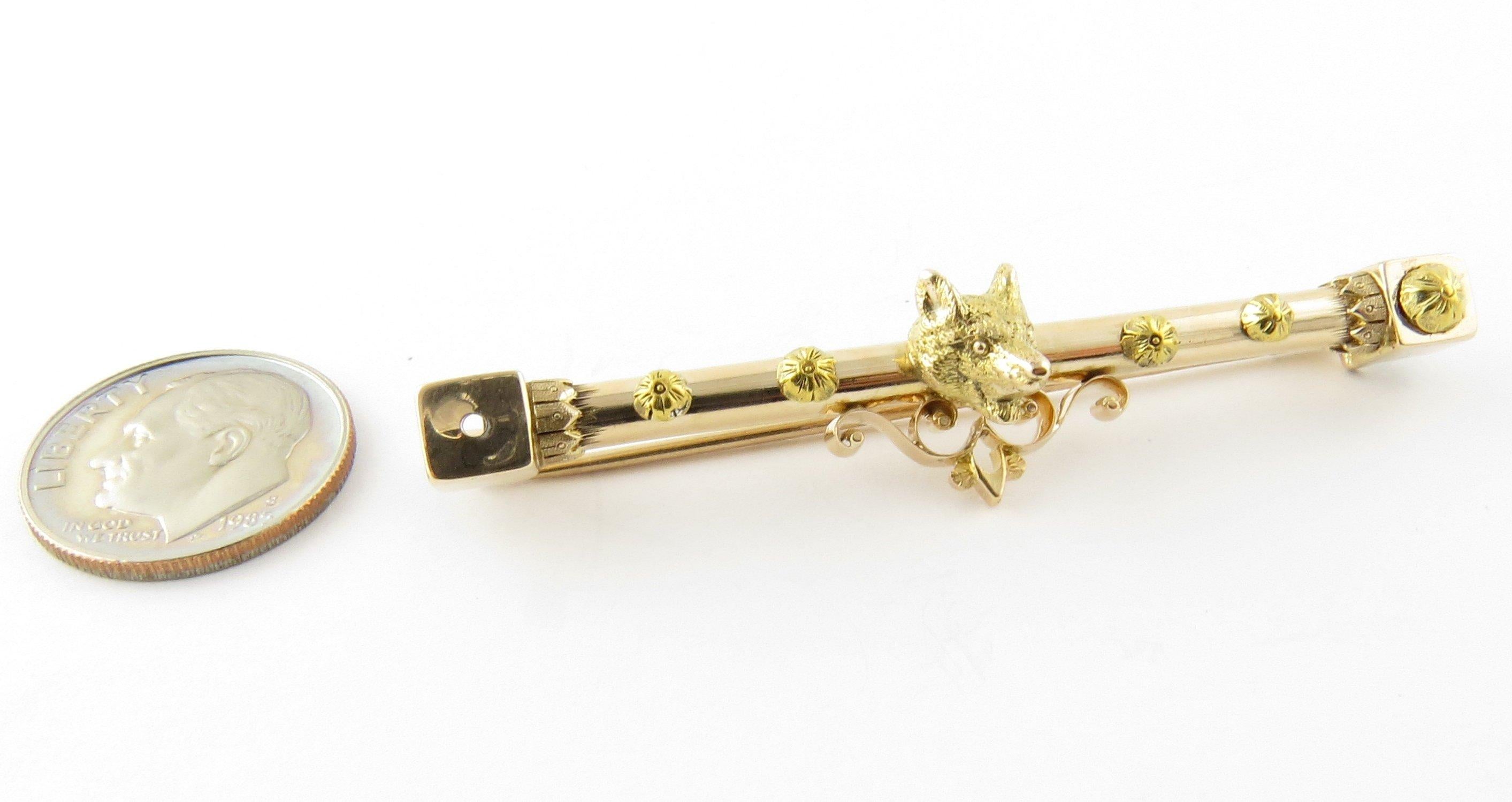 Women's Antique 14 Karat Yellow Gold Fox Bar Pin For Sale