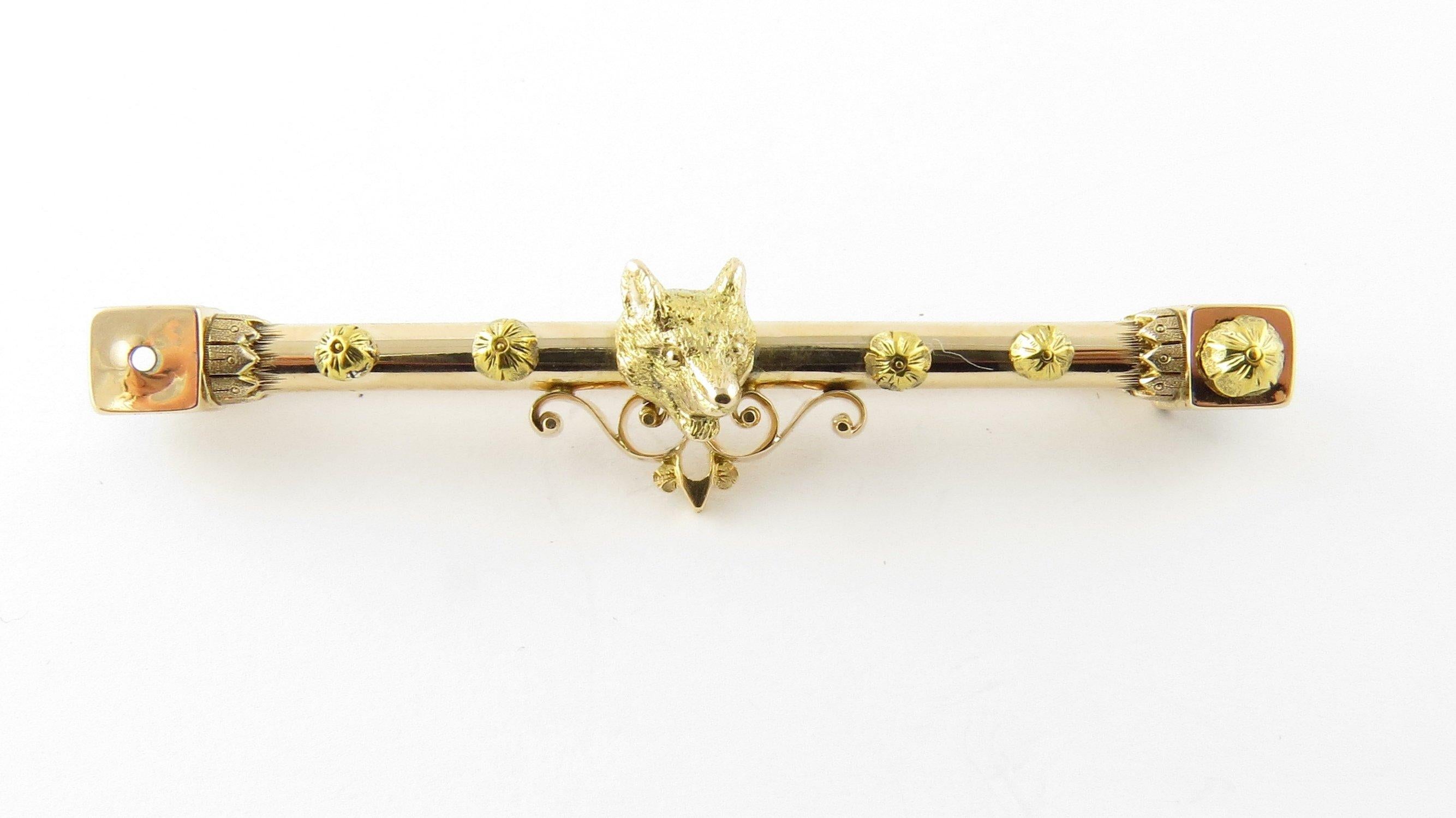 Antique 14 Karat Yellow Gold Fox Bar Pin For Sale 2