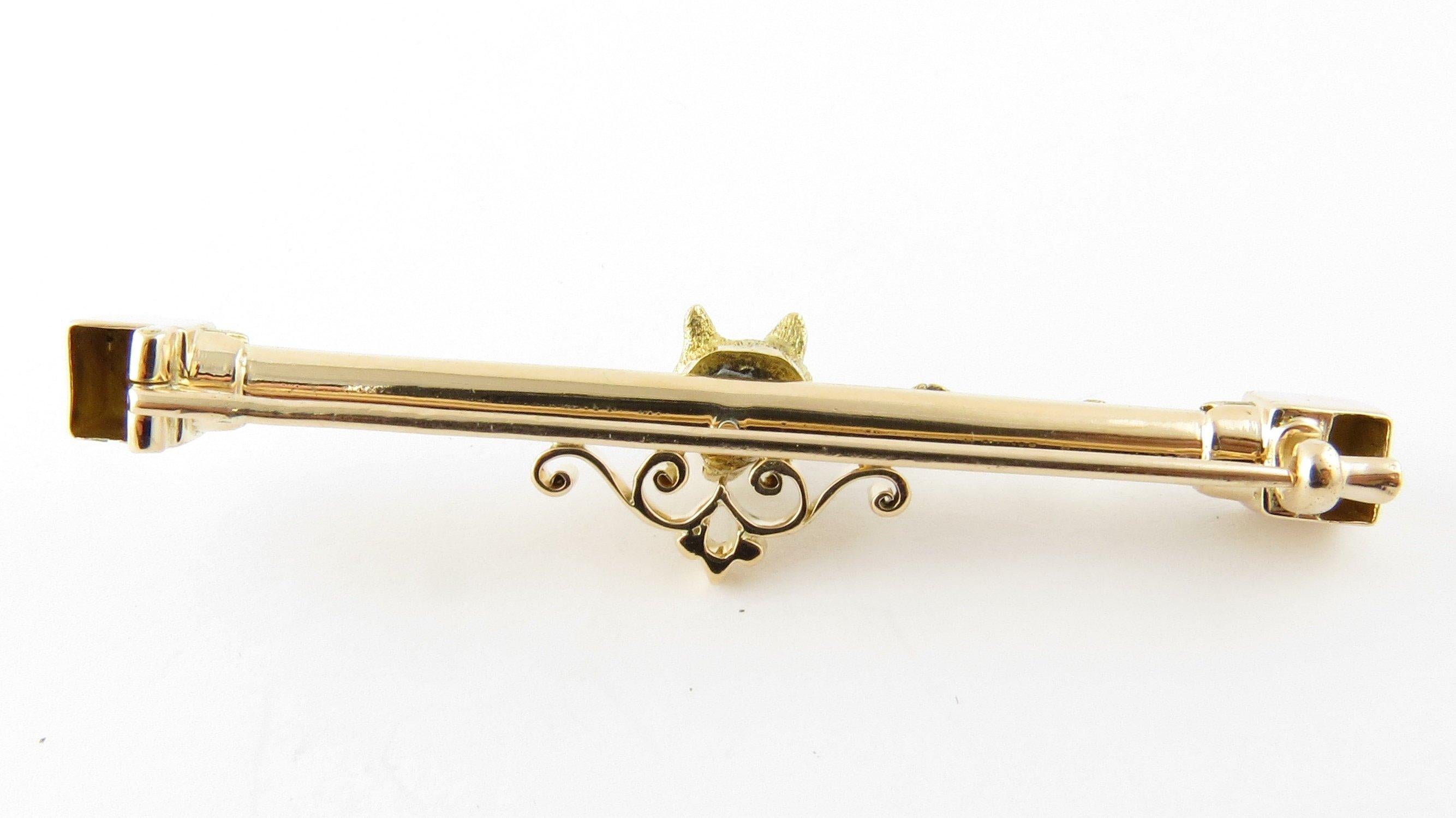 Antique 14 Karat Yellow Gold Fox Bar Pin For Sale 3