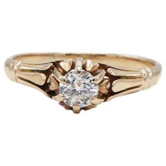 Antique 14 Karat Yellow Gold Old European Cut .30 Carat Diamond Engagement Ring