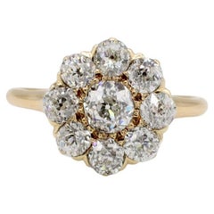 Anillo antiguo de oro amarillo de 14 quilates con racimo de diamantes naturales talla antigua