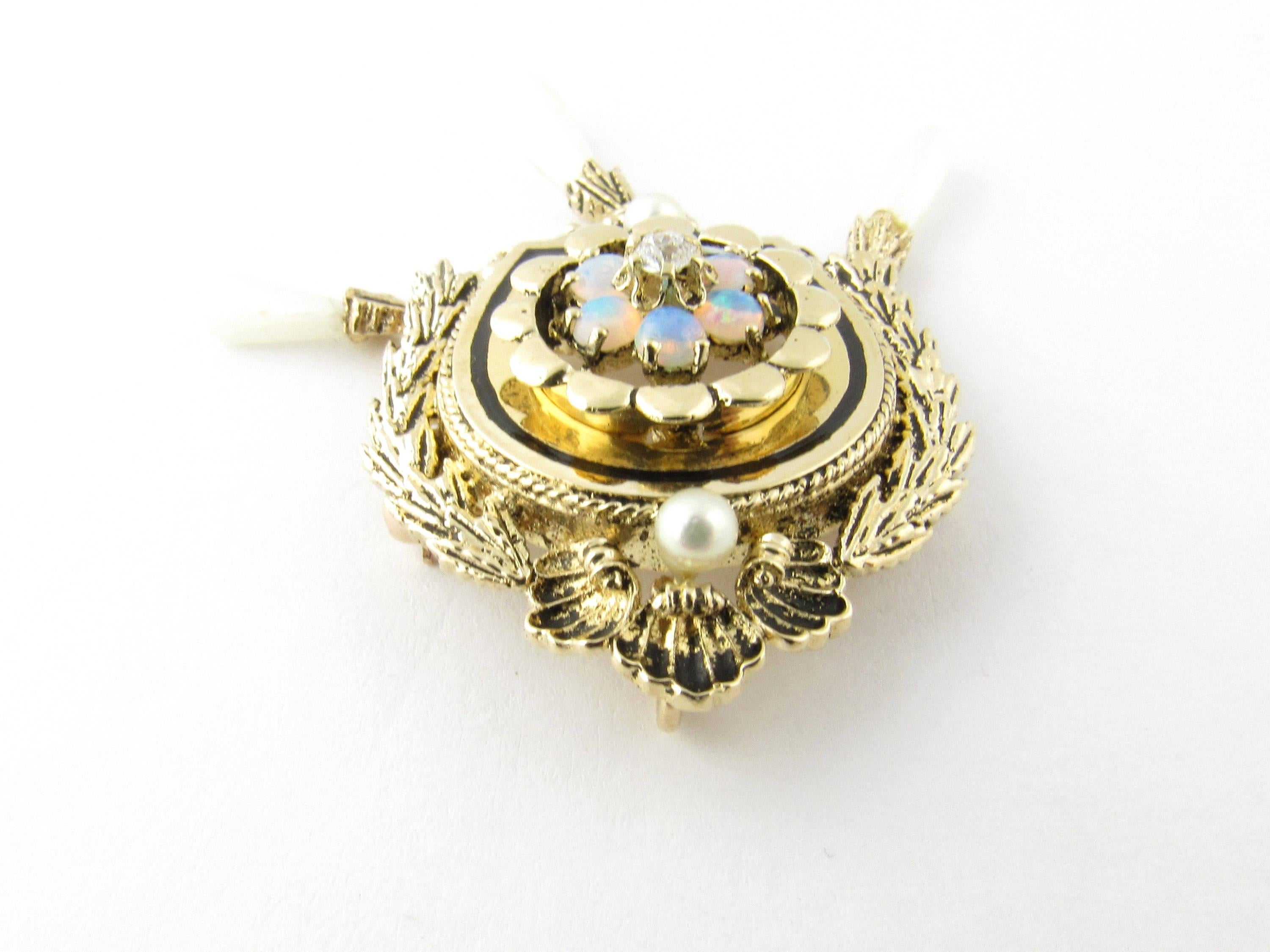 Antique 14 Karat Yellow Gold Opal and Pearl Brooch or Pendant In Excellent Condition In Washington Depot, CT