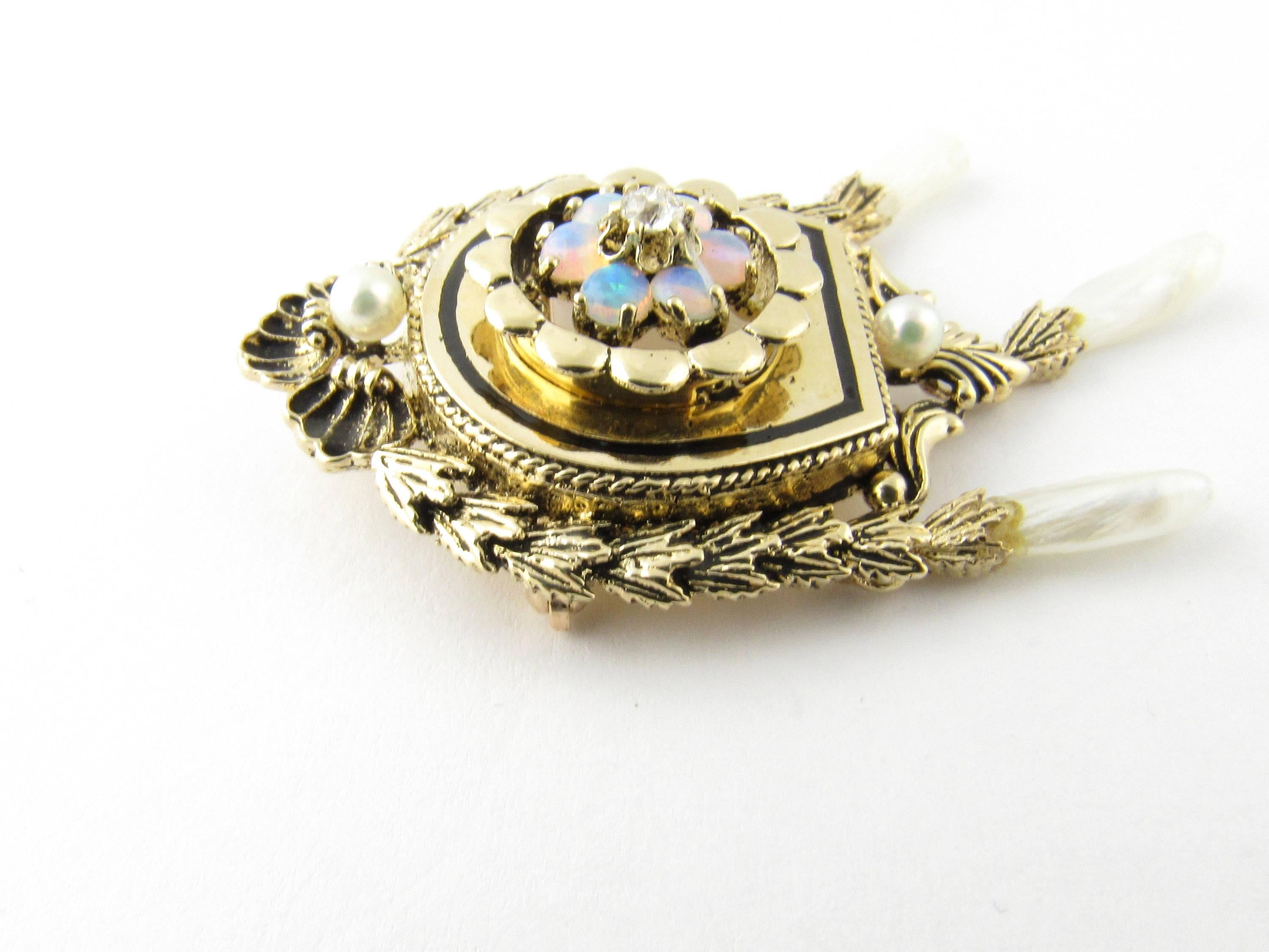 Women's Antique 14 Karat Yellow Gold Opal and Pearl Brooch or Pendant