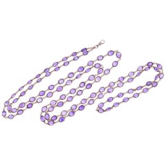 Antique 14 Karat Yellow Gold Oval Amethyst Chain, circa 1890s