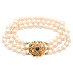 Retro 14K Gold Cultured Pearl Garnet Beaded Bracelet