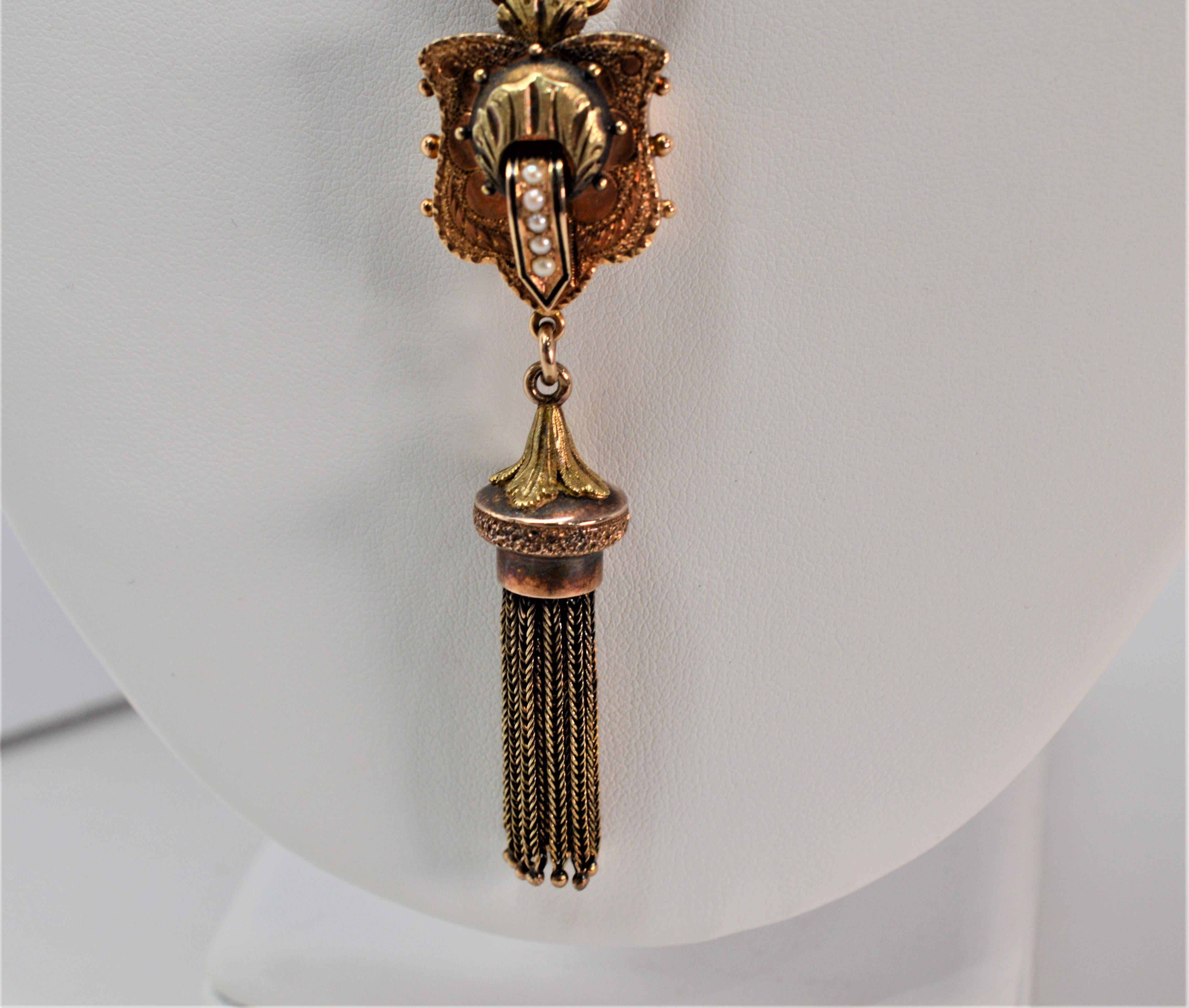 Antique Yellow Gold Pendant Tassel Necklace For Sale 2