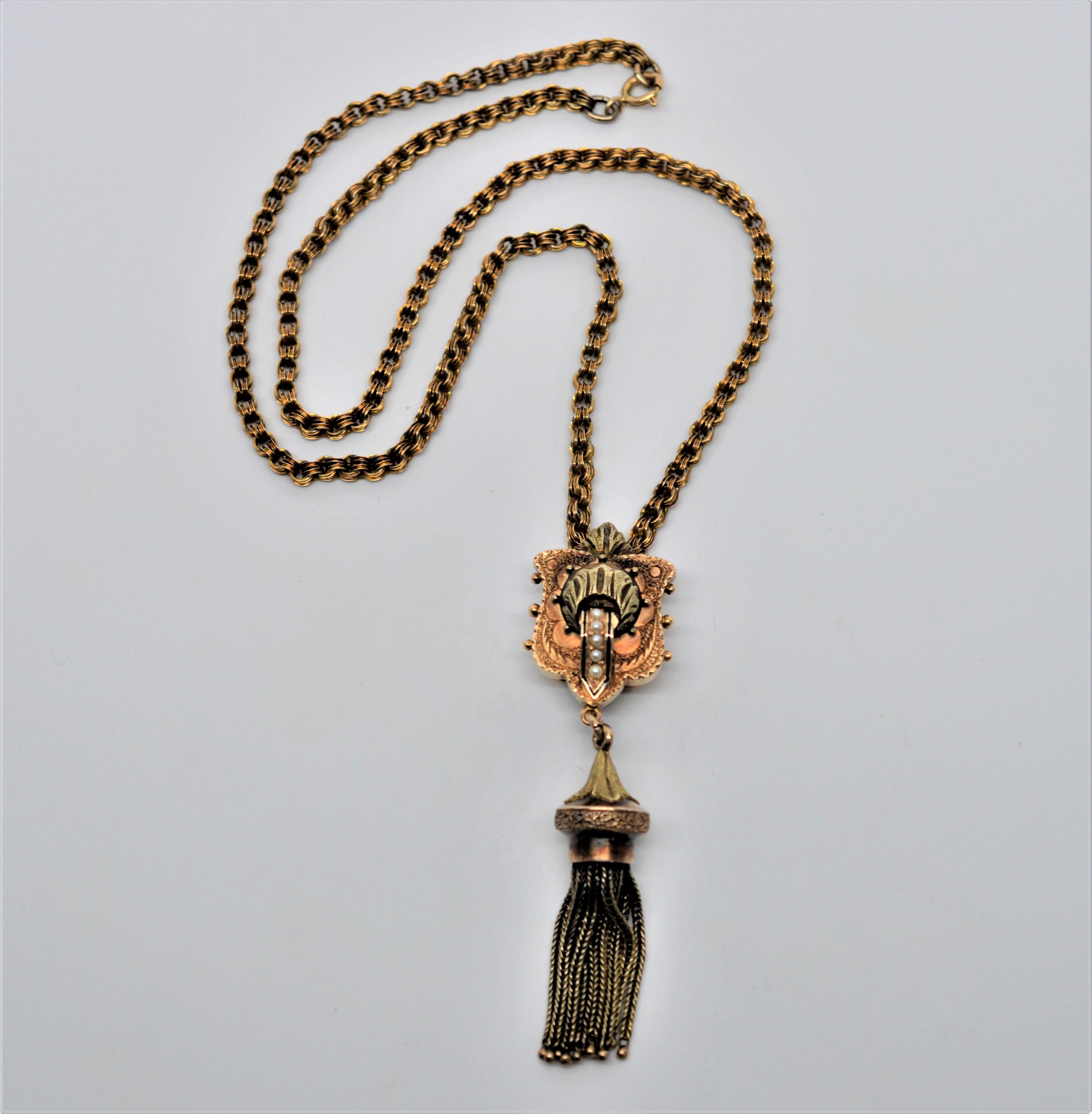Antique Yellow Gold Pendant Tassel Necklace In Good Condition For Sale In Mount Kisco, NY