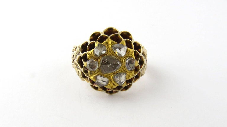 Antique 14 Karat Yellow Gold Rose Cut Diamond Beehive Ring For Sale at ...