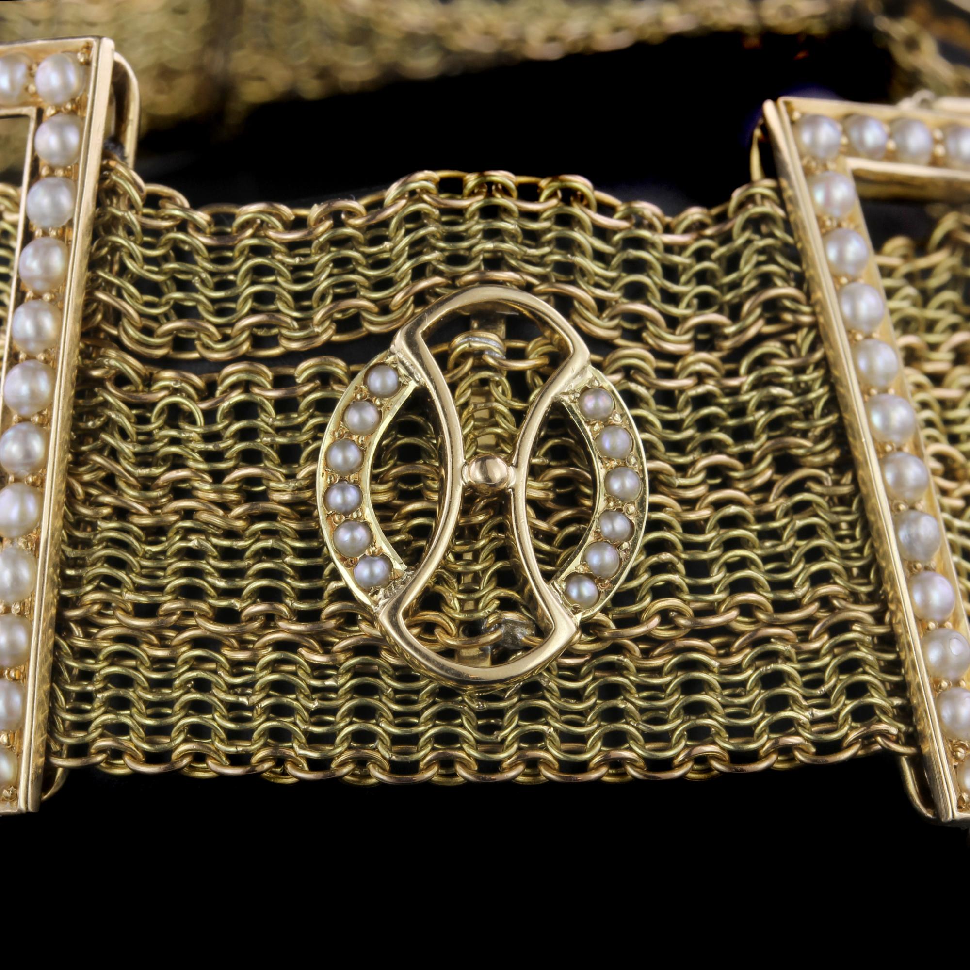 Victorian Antique 14 Karat Yellow Gold Seed Pearl Bracelet For Sale