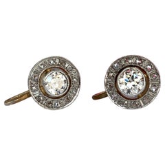 Antique 14 kt  Gold Halo Earrings with 0.74 ct Old-Cut Diamonds