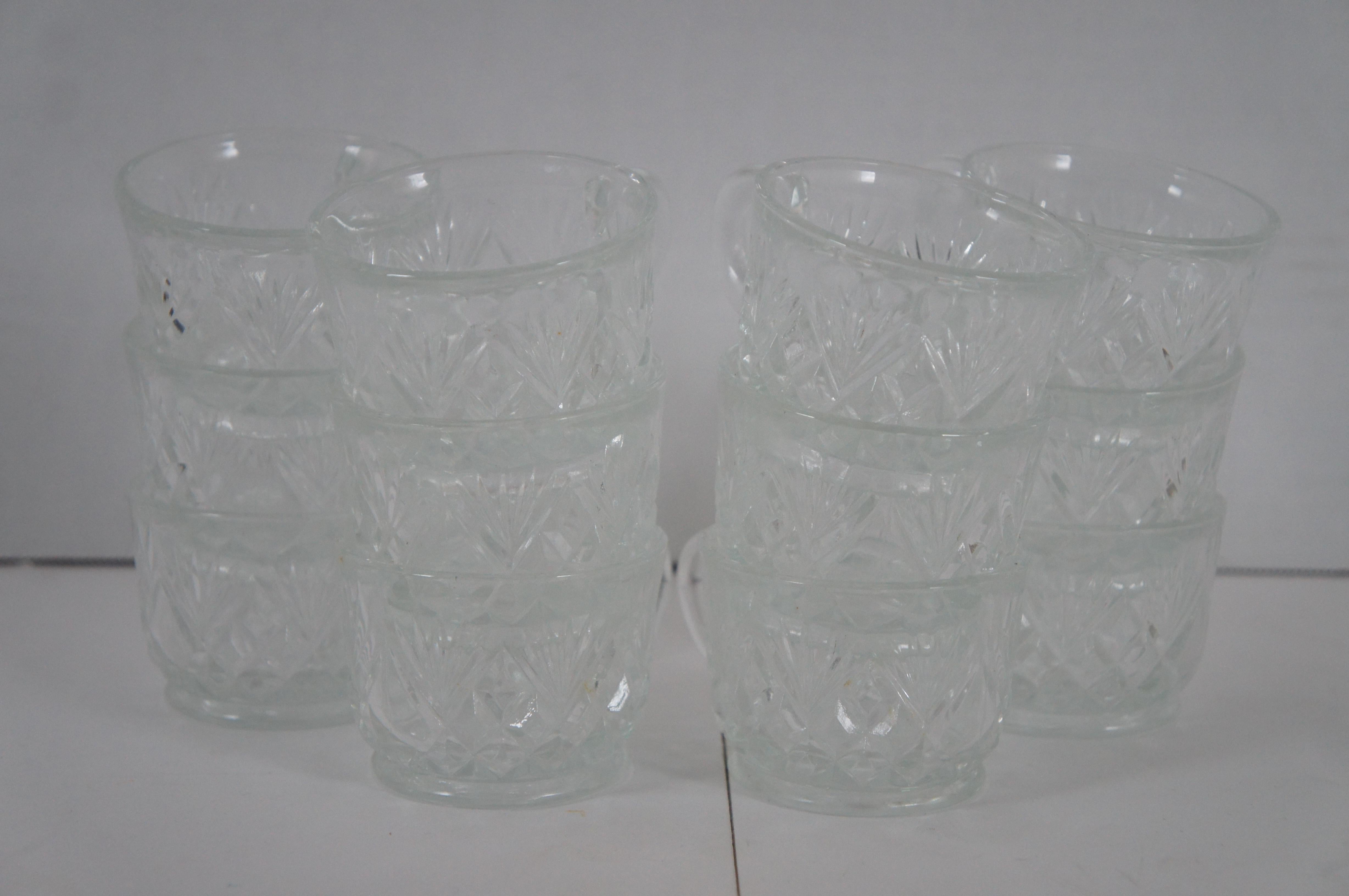 Antique 14 Pc LE Smith Glass Co Pineapple Fan Cut Punch Bowl Tray Cups Set For Sale 2