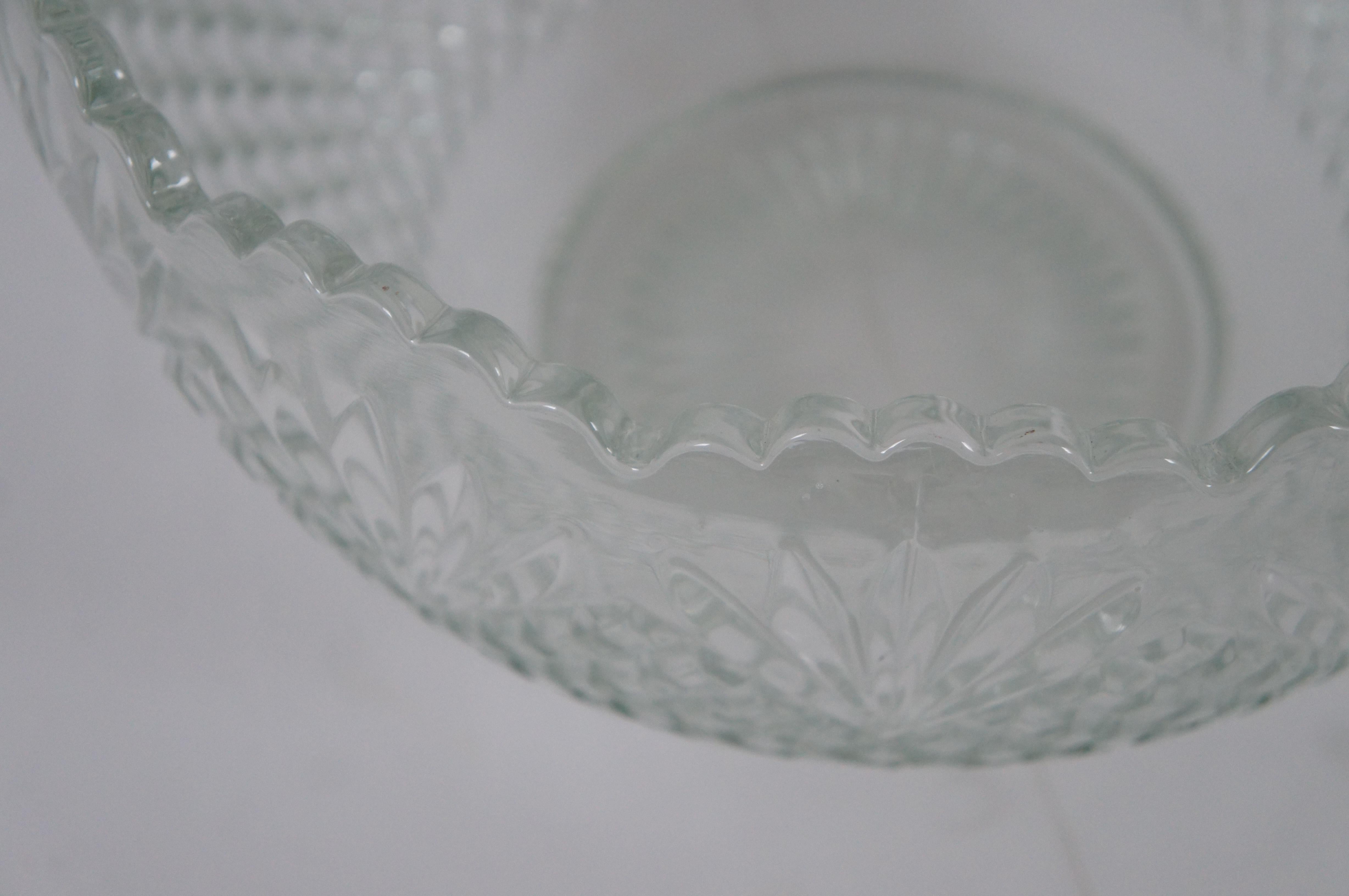 Mid-20th Century Antique 14 Pc LE Smith Glass Co Pineapple Fan Cut Punch Bowl Tray Cups Set For Sale