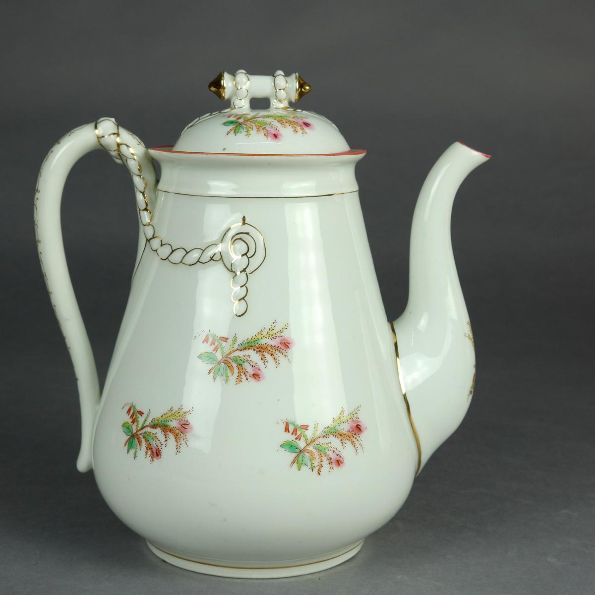 Antique 14-Piece French Limoges Hand Painted Porcelain Tea & Crumpet Set For Sale 10