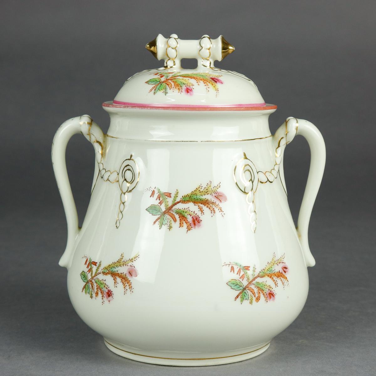 19th Century Antique 14-Piece French Limoges Hand Painted Porcelain Tea & Crumpet Set