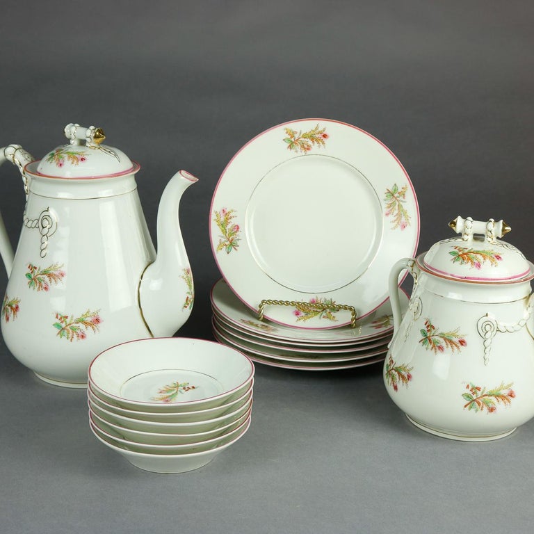 Antique 14Piece French Limoges Hand Painted Porcelain Tea and Crumpet