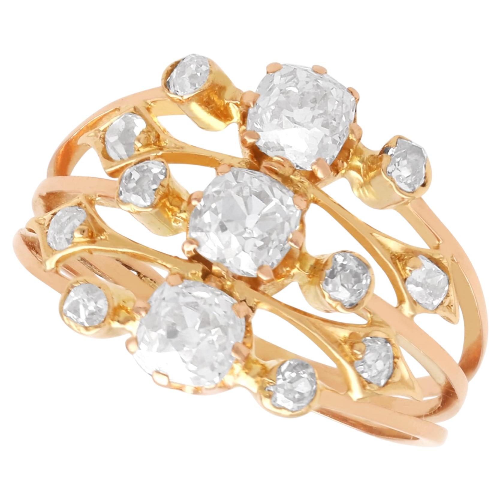 Antique 1.40 Carat Diamond and 18k Yellow Gold Cocktail Ring Circa 1895