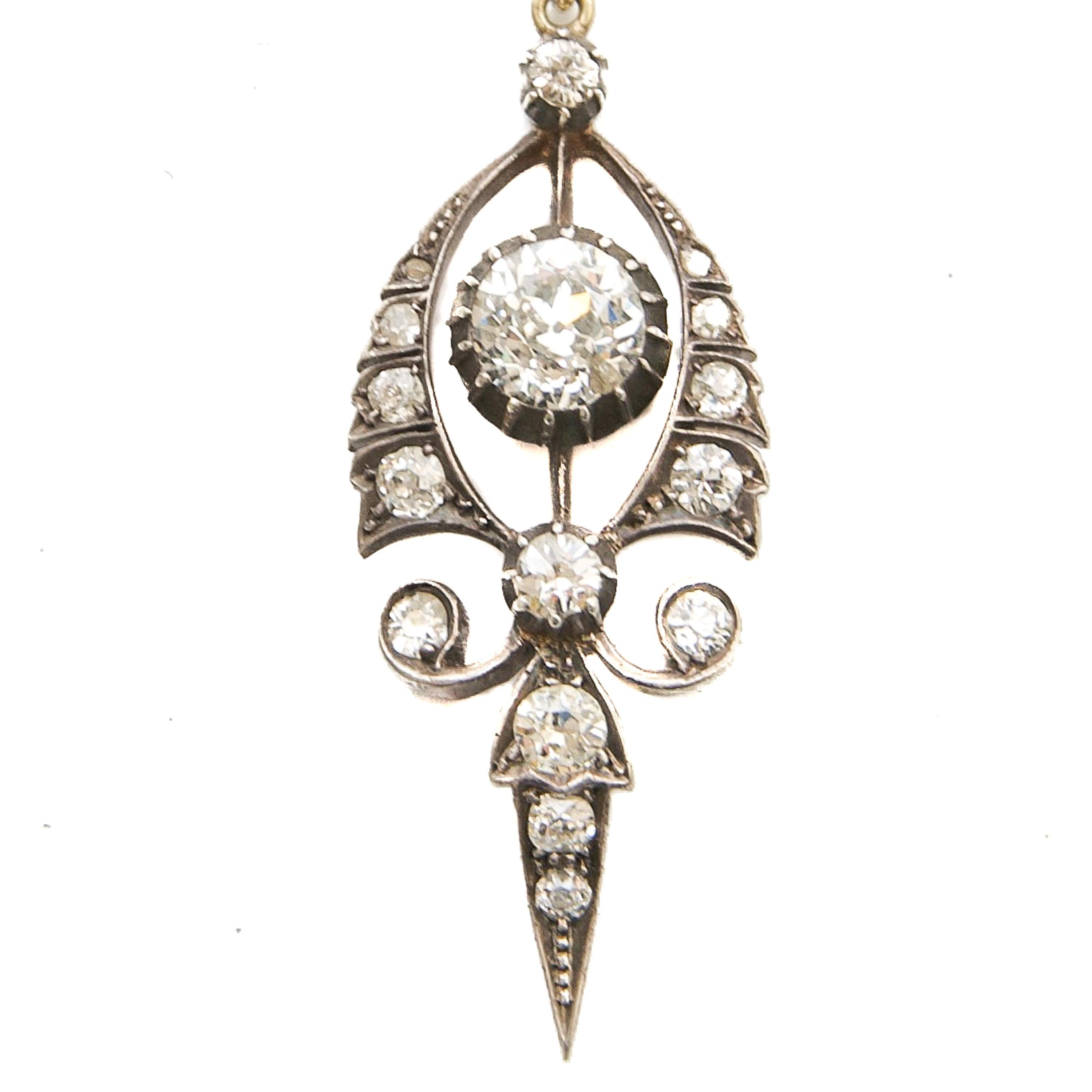 Pendentif ancien en diamant de 1,40 carat, vers 1900 Bon état - En vente à Rotterdam, NL