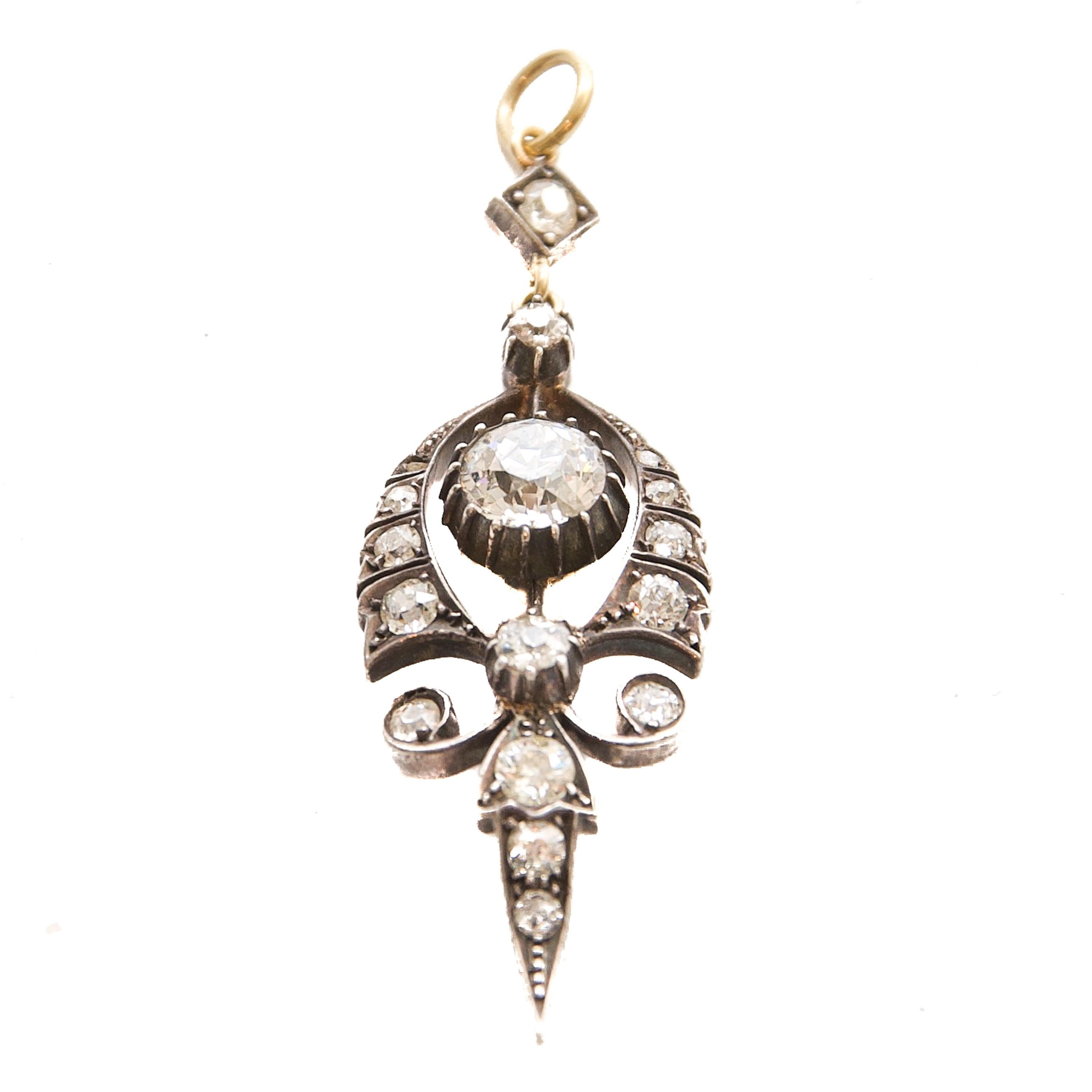 Pendentif ancien en diamant de 1,40 carat, vers 1900 Unisexe en vente