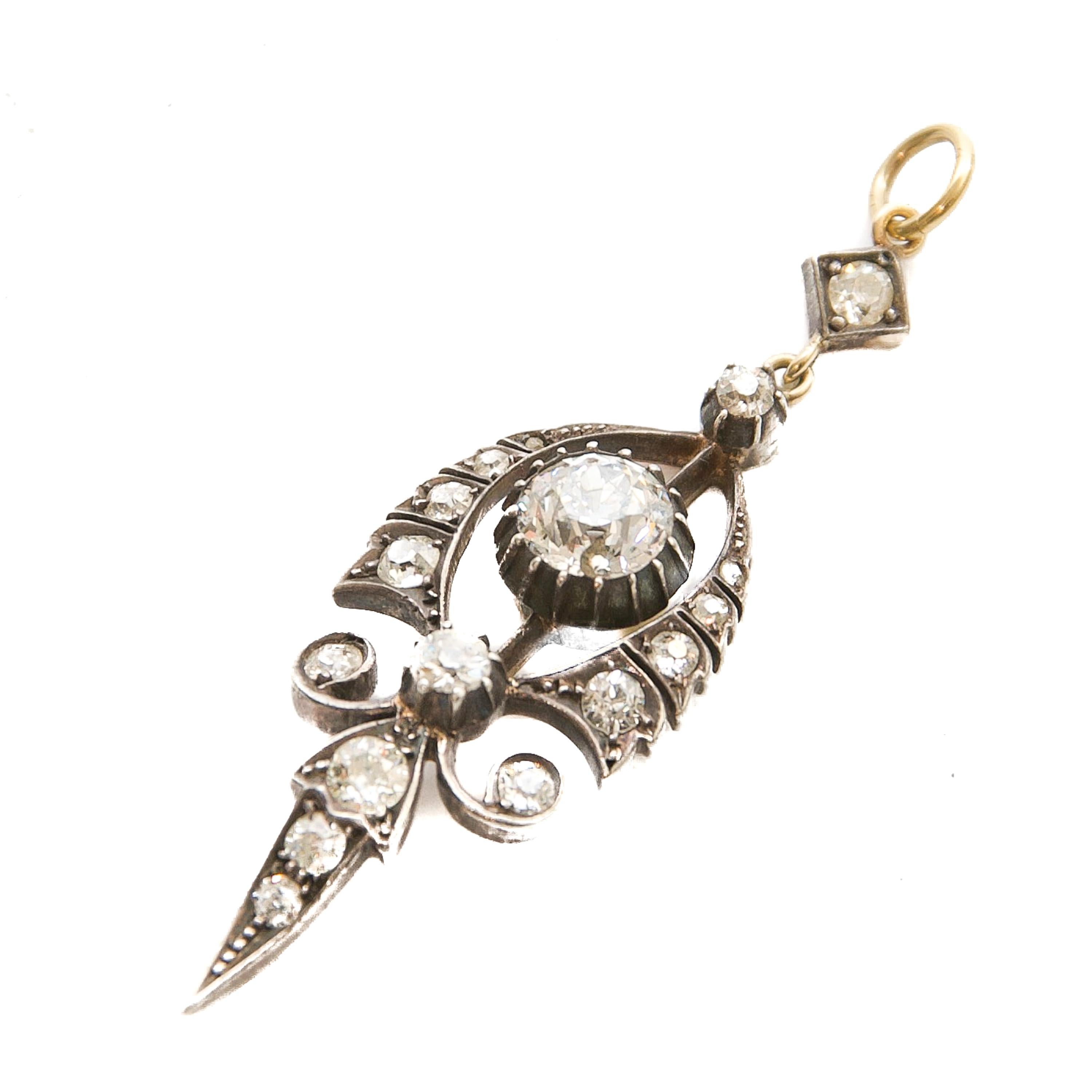 Pendentif ancien en diamant de 1,40 carat, vers 1900 en vente 1