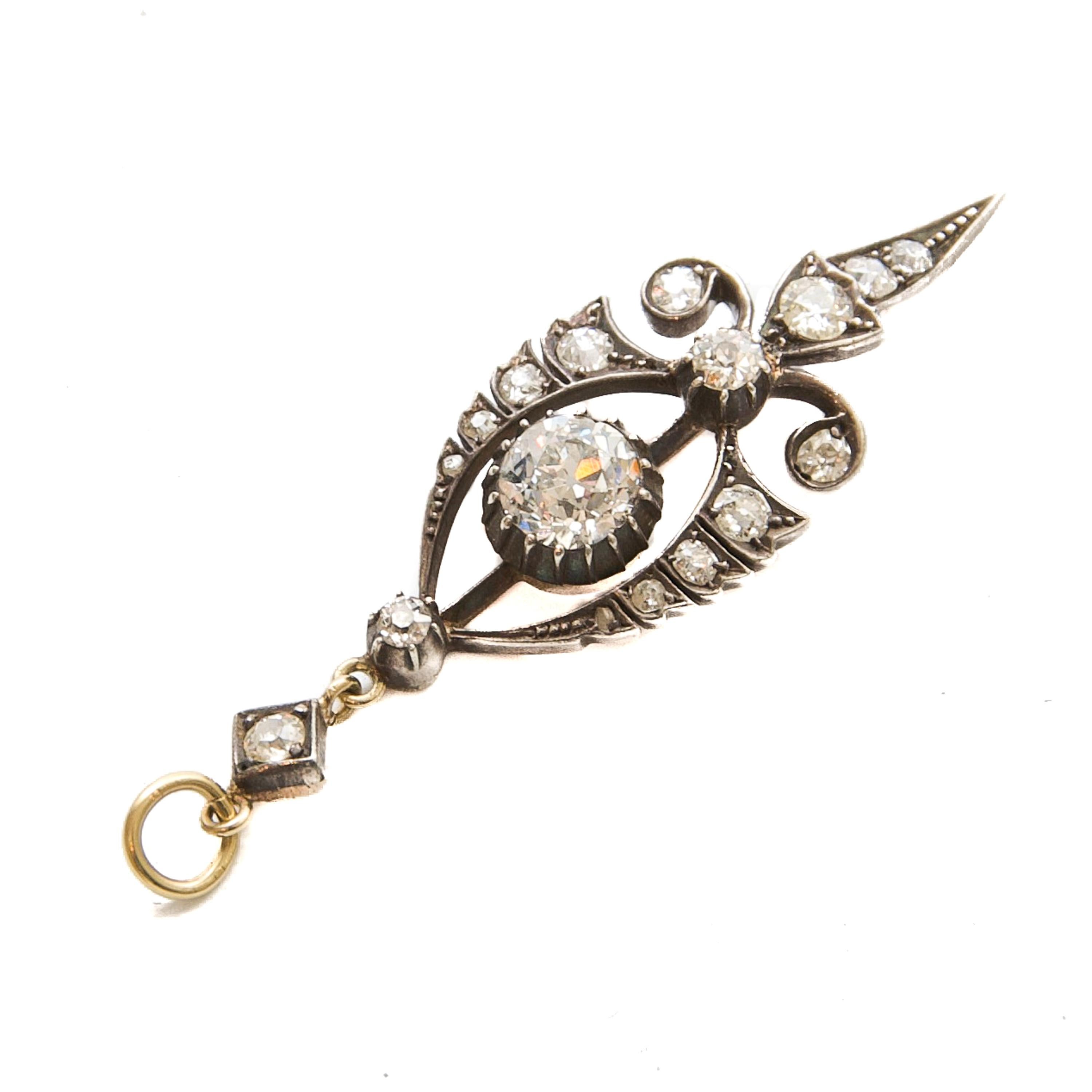 Pendentif ancien en diamant de 1,40 carat, vers 1900 en vente 3