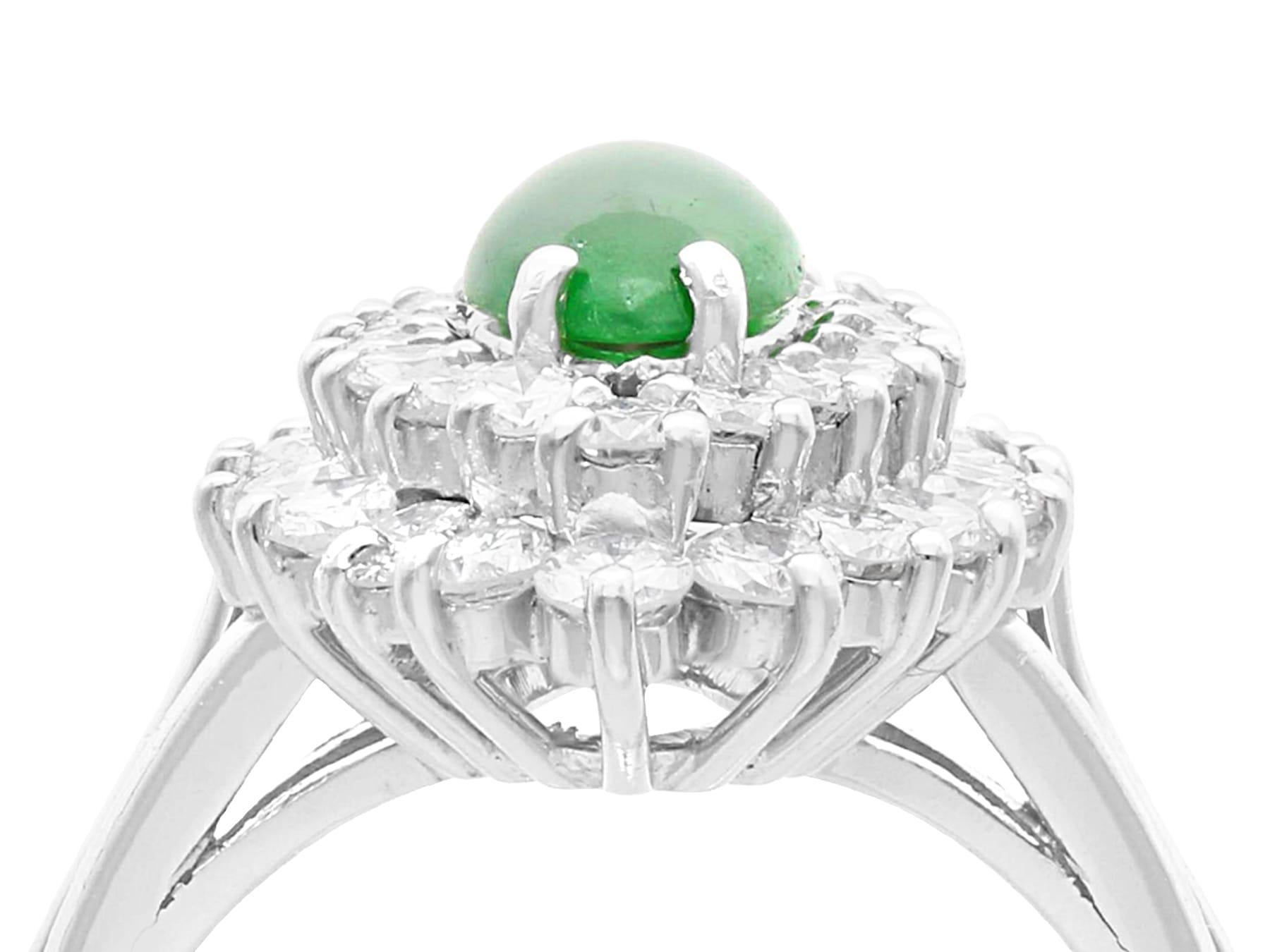 Cabochon Antique 1.40 Ct Jade and 1.38ct Diamond, Platinum Dress Ring For Sale