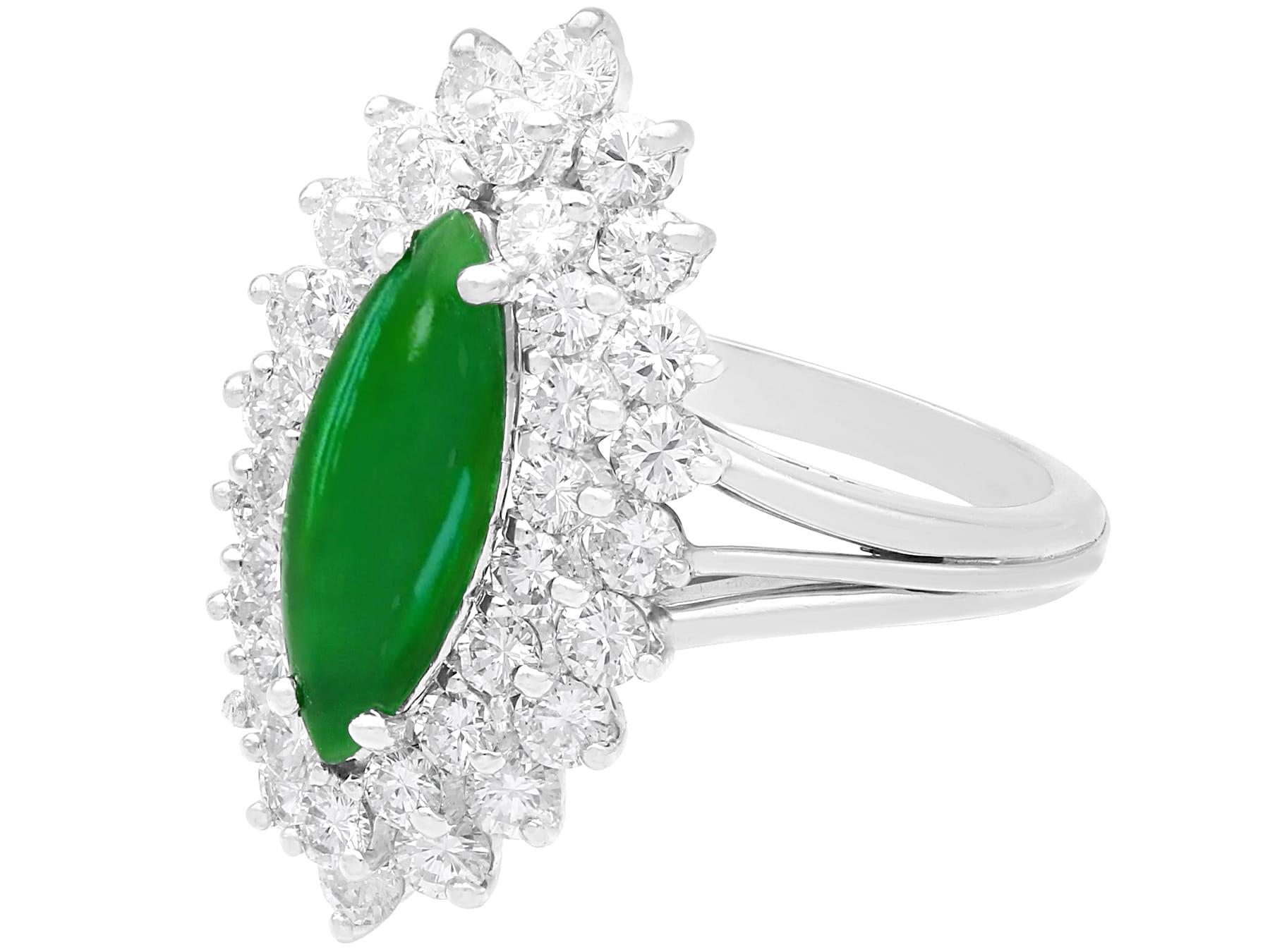 Antique 1.40 Ct Jade and 1.38ct Diamond, Platinum Dress Ring In Excellent Condition For Sale In Jesmond, Newcastle Upon Tyne
