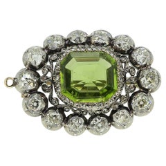 Antique 15.00 Carat Peridot and Diamond Brooch Pendant