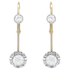 Antique 1.40ct Diamond and 15k Yellow Gold Drop Earrings Circa 1920