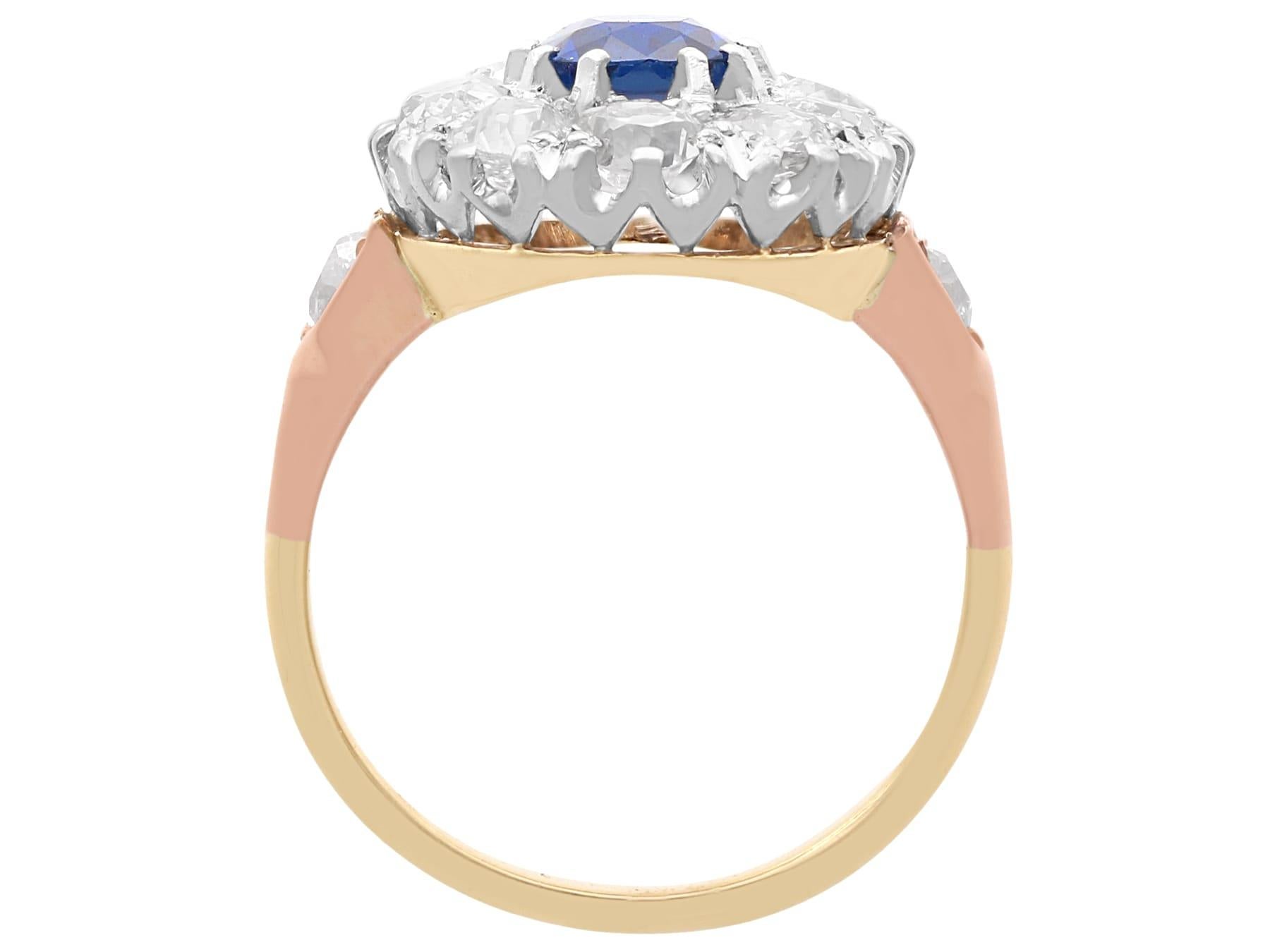 Bague grappe ancienne en or jaune 9 carats, saphir 1,40 carat et diamant 2,02 carats Unisexe en vente