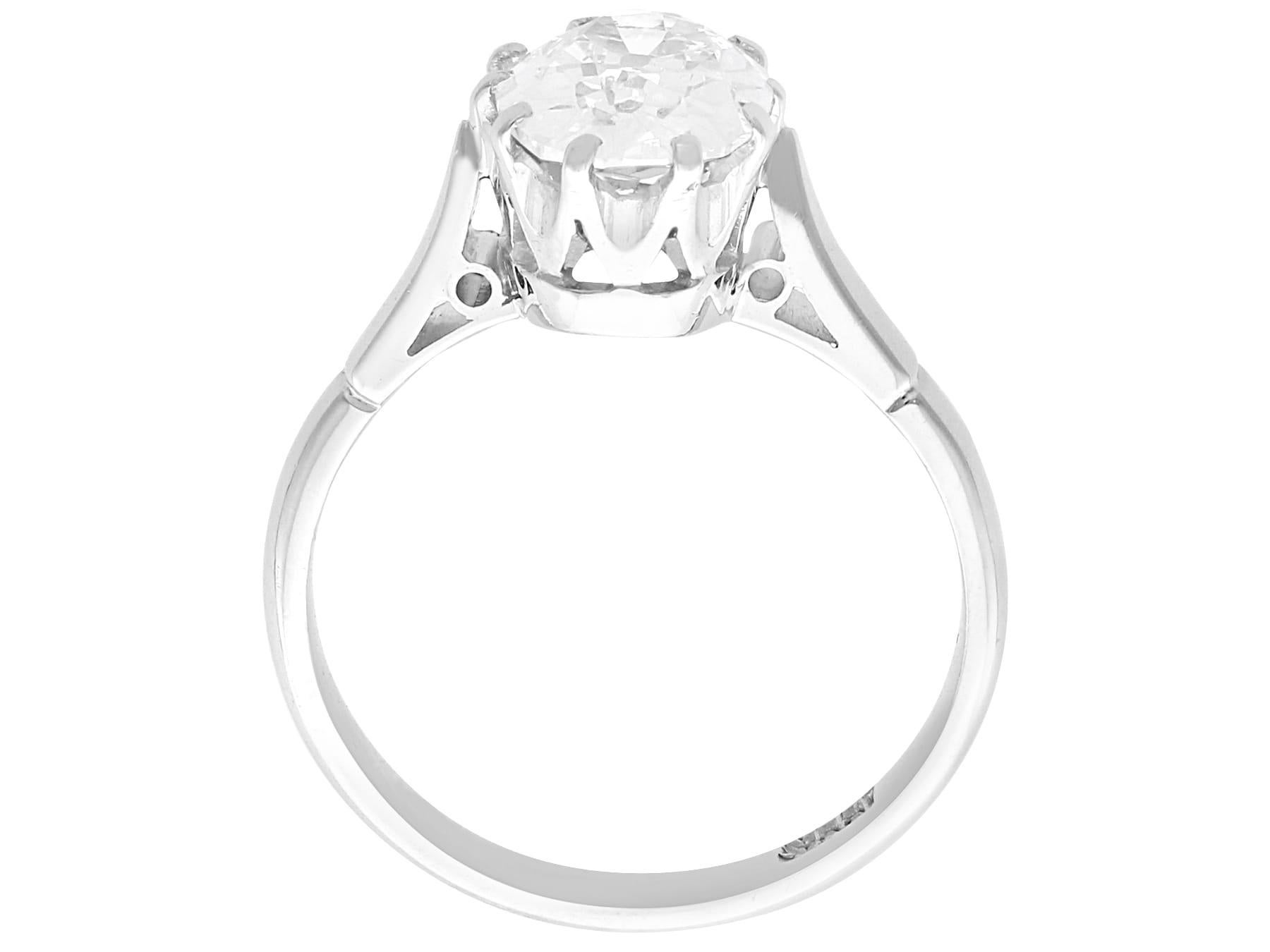 Women's or Men's Antique 1.42 Carat Diamond and 18k White Gold Solitaire Ring  For Sale
