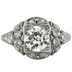 Antique 1.42 Carat Old European Diamond Art Deco Engagement Ring