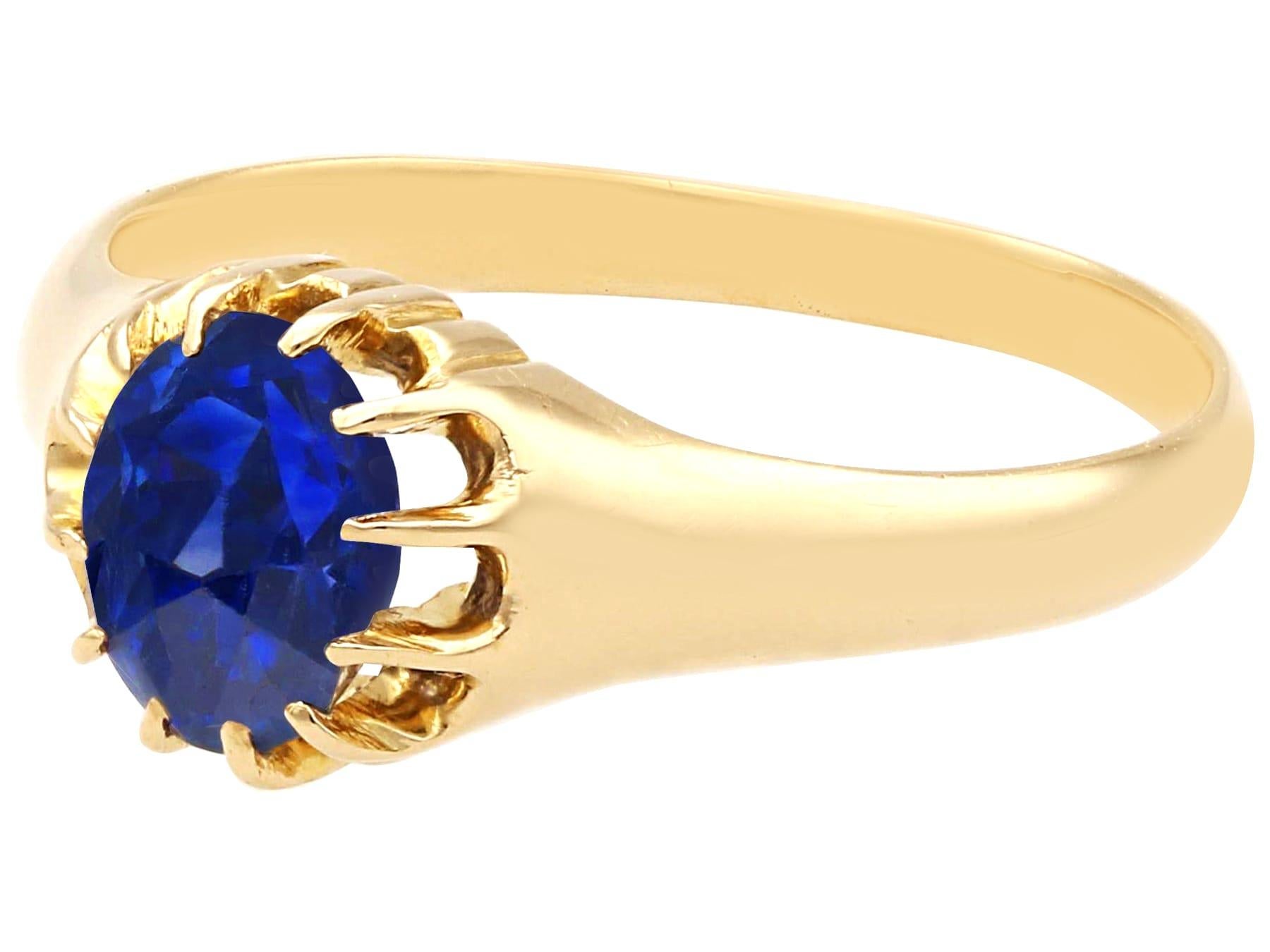 Oval Cut Antique 1.42 Carat Basaltic Sapphire and 14k Yellow Gold Ring, circa 1910 For Sale