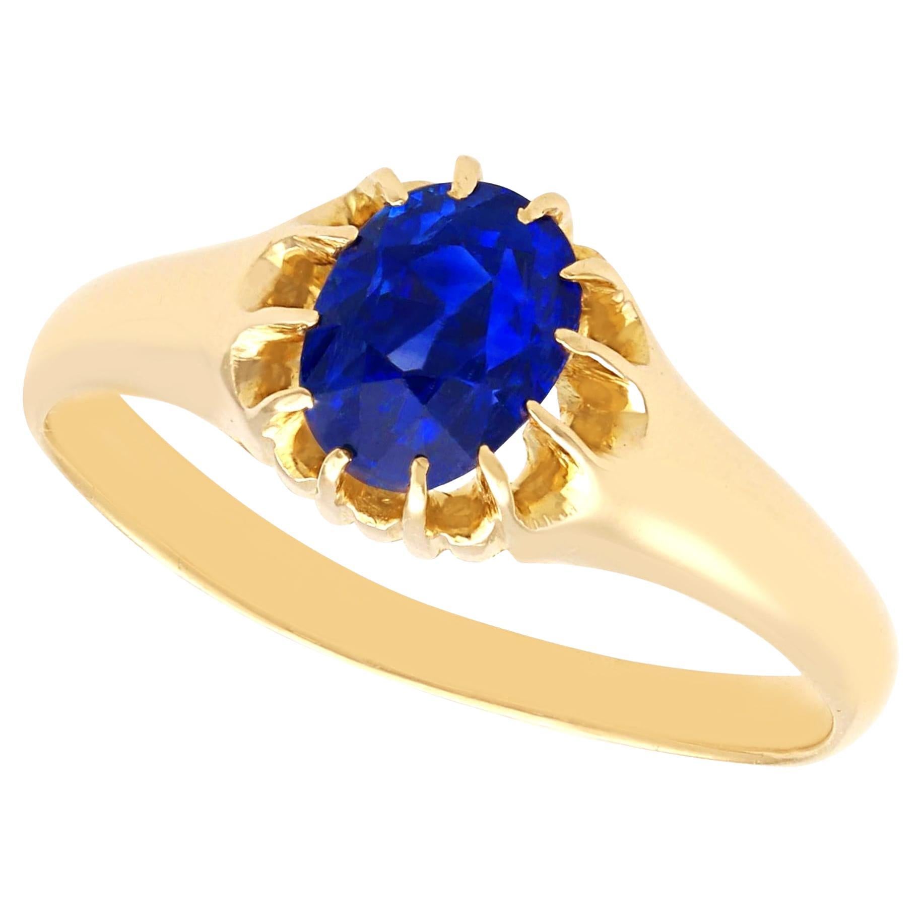 Antique 1.42 Carat Basaltic Sapphire and 14k Yellow Gold Ring, circa 1910