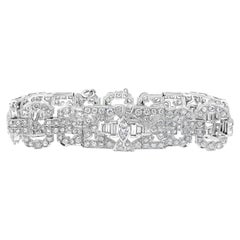 Bracelet Art déco ancien ajouré en platine avec diamants taille fantaisie de 14,30 carats