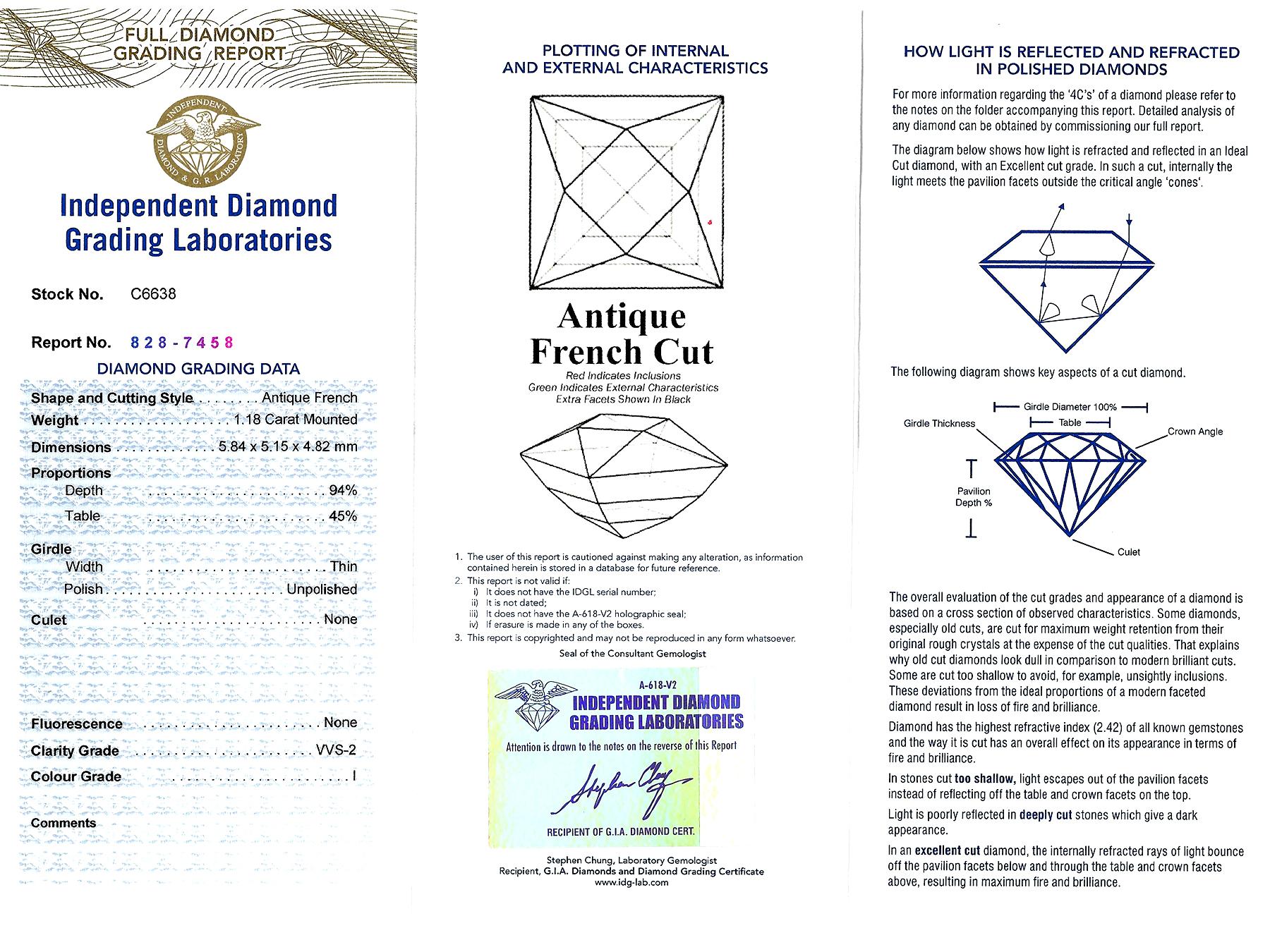Antique 1.44 Carat Diamond and Platinum Solitaire Ring For Sale 1