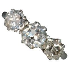 Antique 1.45 Carat Old Cut Diamond Platinum Trilogy Ring, circa 1940