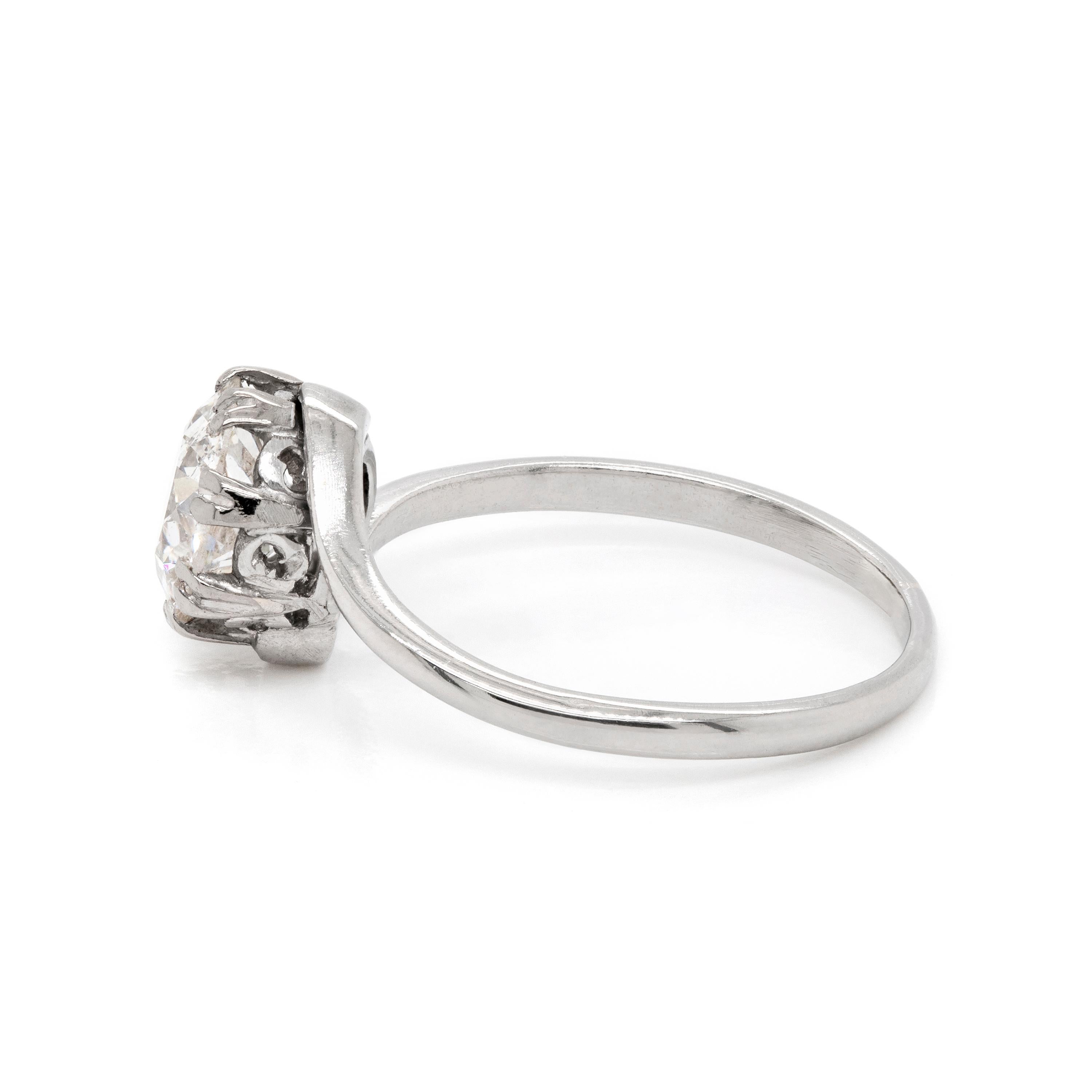 Edwardian Antique 1.45 Carat Old Cut Diamond Platinum Twist Engagement Ring, circa 1920s