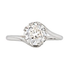 Antique 1.45 Carat Old Cut Diamond Platinum Twist Engagement Ring, circa 1920s