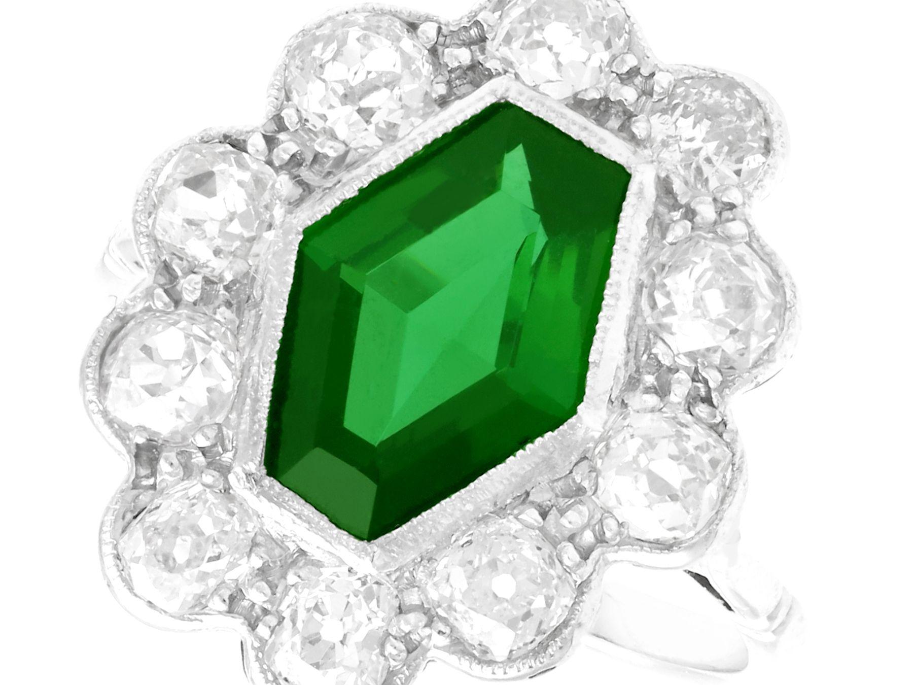 Hexagon Cut Antique 1.45 Carat Tourmaline and 1.96 Carat Diamond White Gold Cocktail Ring For Sale