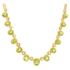 Antique 14.50 Carat Peridot and Pearl, 18k Yellow Gold Necklace Circa 1900